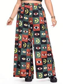 ROMWE Hippie 太阳、月亮与神秘之眼嬉皮拼布阔腿裤