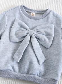 Cozy Pixies 2pcs/Set Baby Girl 3D Bowknot Decor Round Neck Long Sleeve Sweatshirt And Mesh Skirt Outfit Clothes Set - Grey - View 3