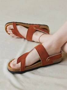 Solecia Giày sandal đế bằng quai mảnh màu nâu cho nữ, thoải mái cho mùa lễ, xuân/hè - màu nâu - Xem 5