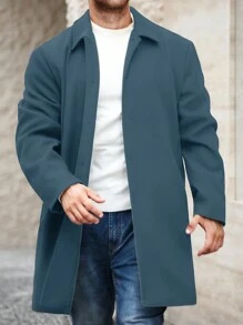 Manfinity Homme Plus Size Men's Casual Minimalist Solid Color Overcoat, Autumn/Winter