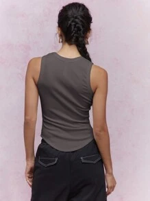 MISSGUIDED 无袖基本款背心罗纹针织无缝健身夏季吊带背心休闲运动工字背心瑜伽健身日常必备运动服 - 深灰色 - 查看 2