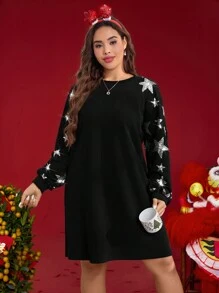 SHEIN LUNE Sukienka z cekinami i wzorem gwiazdy w dużym rozmiarze z rękawami typu raglan