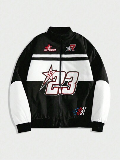 Street Life Giacca casual da uomo con stampa digitale da corsa, colletto alto e zip