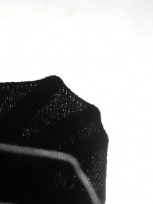 SHEIN ChicEase 法式优雅条纹针织A字高腰修身裙百搭连衣裙 - 黑色 - 查看 7