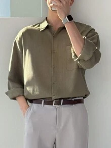 DAZY Men's Textured Fabric Loose Flowy Business Casual Shirt