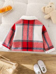 SHEIN Baby Boys All-Match Plaid Thermal Lined Casual Sport Gentleman Preppy Style Jacket, Suitable For Autumn And Winter Seasons