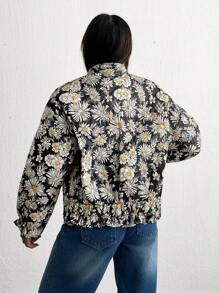 EURMUSE Woman's Casual Allover Printed Quilted Coat For Autumn & Winter - Multicolor - View 2