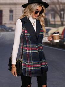SHEIN LUNE Áo vest/áo khoác kẻ caro đỏ giản dị cho nữ (Hoa ngẫu nhiên) - màu đen - Xem 5