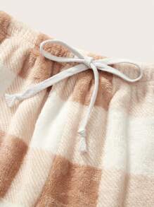 SHEIN BASICS Casual Knit Plaid Low-Waist Loose Women's Pants - Apricot - View 3