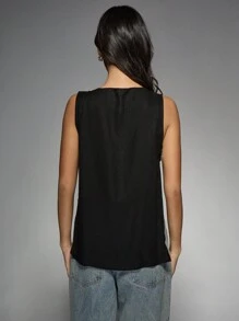 MISSGUIDED Débardeur en lin surdimensionné à boutons devant, col en V sans manches. Vêtement d'été décontracté pour la plage et les vacances. Tissu naturel respirant, un essentiel pour les vacances