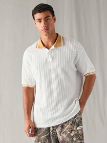 Manfinity VCAY 男士针织时尚休闲宽松短袖 Polo 衫 - 白色 - 查看 6