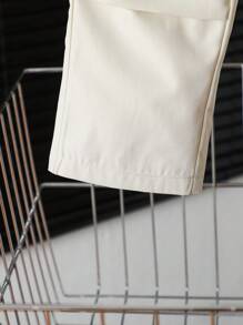 Young Boy Elastic Waist Flap Pockets Pleated Decorative Design Cargo Pants, Suitable For Outdoor Spring/Summer Wear - Apricot - View 5