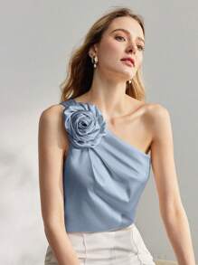 MOTF PREMIUM 立体花朵单肩衬衫 - 藍色 - 查看 1