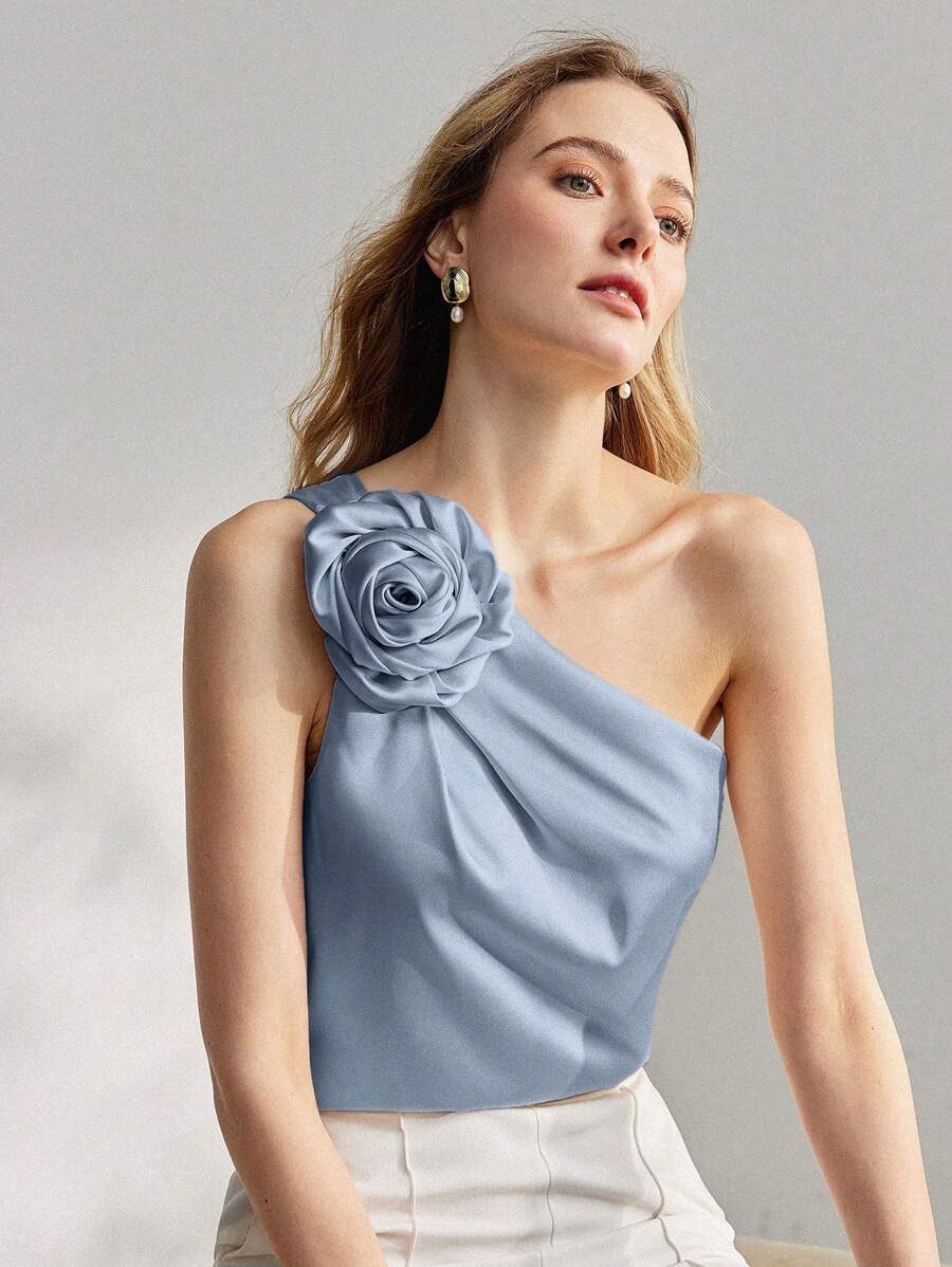 MOTF PREMIUM 立体花朵单肩衬衫 - 藍色 - 查看 1