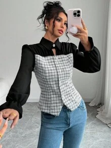 SHEIN Frenchy Damen Lässig Langarm Bluse, minimalistische Mode Alltagskleidung