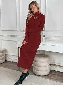 SHEIN Clasi Vestido de suéter de punto trenzado con cuello alto y corte holgado para mujer