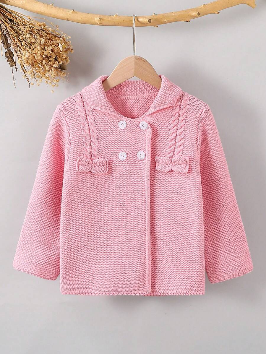 Cardigan Rajut Kancing Ganda Gaya Istana Vintage untuk Anak Perempuan, Sweater Rajut Tebal dengan Kerah Biru - Berwarna merah muda - View 1