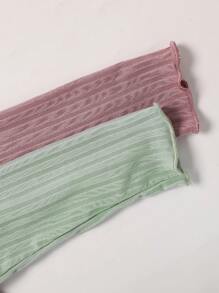 3pcs Young Girl Minimalist Plaid Pants Set With Green & Pink Rabbit & Cherry Floral Long Sleeve Top, Casual Homecoming Outfit - Multicolor - View 2