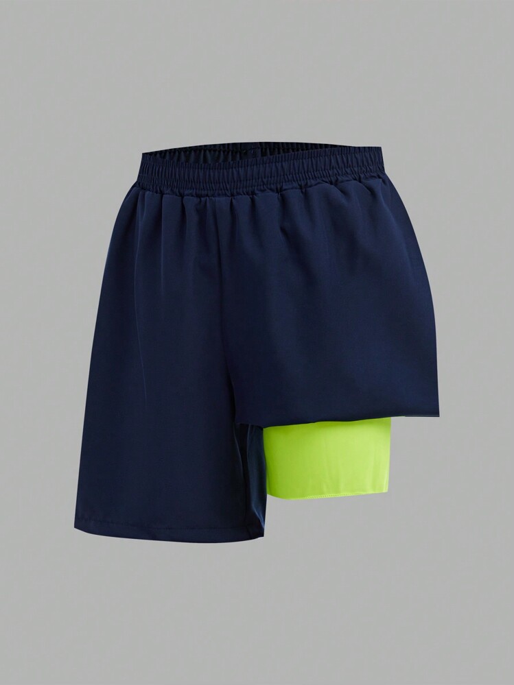 SHEIN 2pcs Tween Boys Casual 2 In 1 Spliced Contrast Color Swim Trunks, Multi-Piece Set Prevents Exposure, Suitable For Beach, Swimming, Surfing, Vacation - Multicolor - View 11