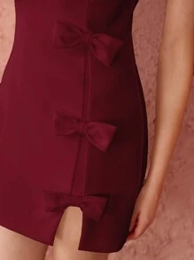 Enchnt Winter/Spring Romantic Women's Claret Red Cute Bow Decor Sleeveless Mini Dress, Sweet&Elegant For Christmas Party&New Years&Birthday&Holiday Outfit &Valentine's Day&Sweet Date Night&Daily Commuting, Dress