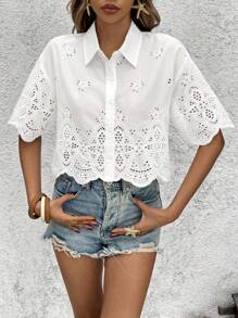 Vivid Eden Koszula damska z krótkim rękawem i swobodną teksturą z przodu, z rozcięciem na plecach