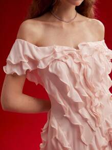 MOTF PREMIUM RUFFLE TRIM OFF SHOULDER DRESS,VALENTINE'S DAY OUTFIT,SPRING/SUMMER - Pink - View 6