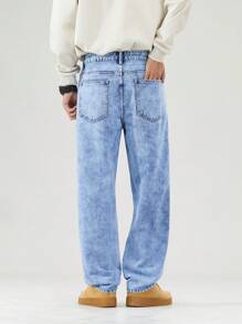 Manfinity EZcore 大码男士休闲直筒宽松牛仔裤，带口袋 - 藍色 - 查看 2