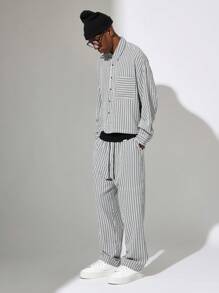 SUMWON Crop Fit Checkered Long Sleeve Shirt And Loose Fit Pants 2 Piece Set - Black and White - View 1