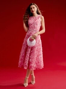 MOTF PREMIUM 花卉拼贴 A 字形背心裙 - 粉色 - 查看 6