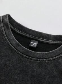 Manfinity EMRG Camiseta casual de manga corta de cuello redondo con estampado de letras y dibujos animados para hombre - Negro - Ver 3