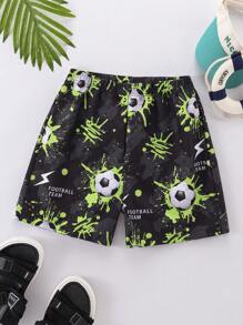 SHEIN Leap Crew Tween Boy Holiday Beach Glow-In-The-Dark Football Pattern Swim Trunks - Black - View 4
