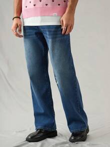 Manfinity Hypemode Jeans rectos casuales holgados de color azul oscuro para hombre - Azul lavado oscuro - Ver 1