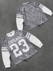 Aesthetic Post 男士运动学院 INS 超大“23”迷彩印花二合一套头运动衫。适合日常穿着、网球运动衫、图案运动衫、秋冬季男士运动衫