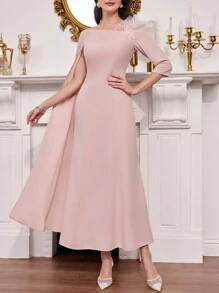 Modelyn 高端优雅长款不对称袖左肩花卉贴花晚礼服