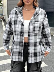 SHEIN EZwear Camisa a cuadros de mujer de talla grande, casual y de moda para uso diario