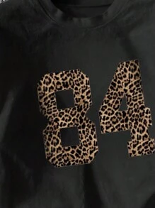 Teen Girl Leopard Print Short Sleeve Casual T-Shirt, Minimalist Fashion Daily Wear