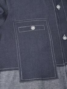 SHEIN Lässiges, modisches Patchwork-Hemd für Tween-Jungen im minimalistischen Denim-Effekt, vielseitig einsetzbar, geeignet für die Schule im Frühling/Sommer und als Sportbekleidung - Verschiedenfarbig - Übersicht 5