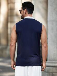 Manfinity Homme Chaleco casual minimalista de hombre con cuello alto y contraste de color