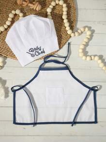 SHEIN Newborn Photography Outfits Baby Boy White Chef Hat And Apron Set Infant Photoshoot Props 1 Month And 100 Days Baby Photo Props