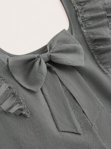 SHEIN Clasi Square Neck Double Layer Fluted Sleeve Blouse With Bow Decor On Back - Grey - View 7