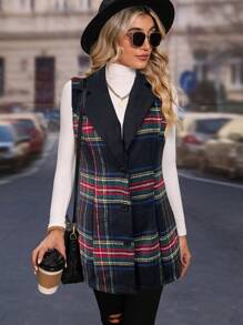 SHEIN LUNE Áo vest/áo khoác kẻ caro đỏ giản dị cho nữ (Hoa ngẫu nhiên) - màu đen - Xem 3