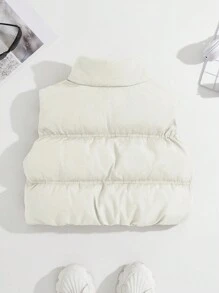 Flirla Chaleco acolchado casual de invierno para mujer con cierre de cremallera, cuello y bolsillos
