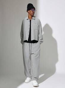 SUMWON Crop Fit Checkered Long Sleeve Shirt And Loose Fit Pants 2 Piece Set - Black and White - View 2