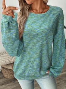 SHEIN LUNE Women's Colorful Waffle Knit Pullover Sweatshirt, Autumn - Multicolor - View 1