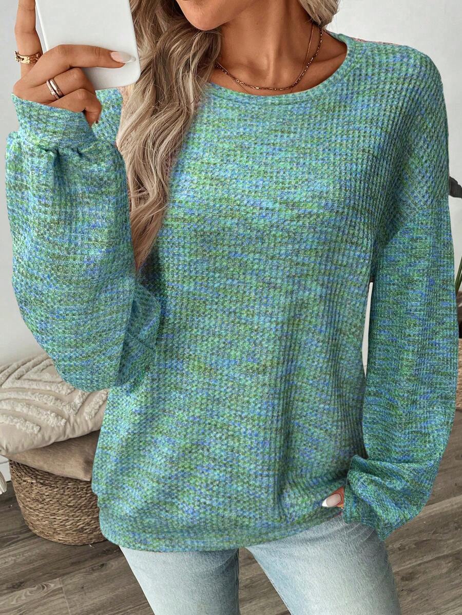 SHEIN LUNE Women's Colorful Waffle Knit Pullover Sweatshirt, Autumn - Multicolor - View 1