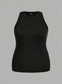 Slaydiva 3 Pcs/Set Plus Size Wide Strap Ribbed Racerback Tank Top, Suitable For Spring & Autumn - Multicolor - View 3