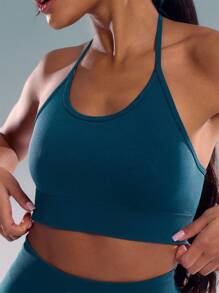Musera Sport Sujetador deportivo de cuello halter, para pádel, tenis, pickleball, gimnasio y fitness - Verde Oscuro - Ver 5