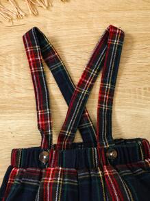 欧式男婴和女婴限量版圣诞装，白领休闲衬衫搭配经典黑红格子吊带短裤，企鹅刺绣设计搭配红色领结，可爱喜庆，适合节日庆祝 - 彩色 - 查看 8