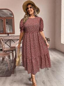 SHEIN VCAY Plus Size Boho Simple Casual Everyday Dress, For Summer,Beach Dress Sundress,Holiday Outfits - Multicolor - View 4