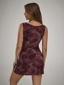 Forever 21 Women Floral Tie-Dye Print Round Neck Sleeveless Short Dress